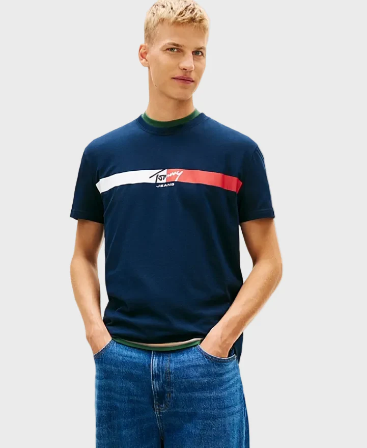 Tommy Jeans DM0DM22539C1G Signature Logo Jersey T-Shirt - Dark Night Navy - Image 2