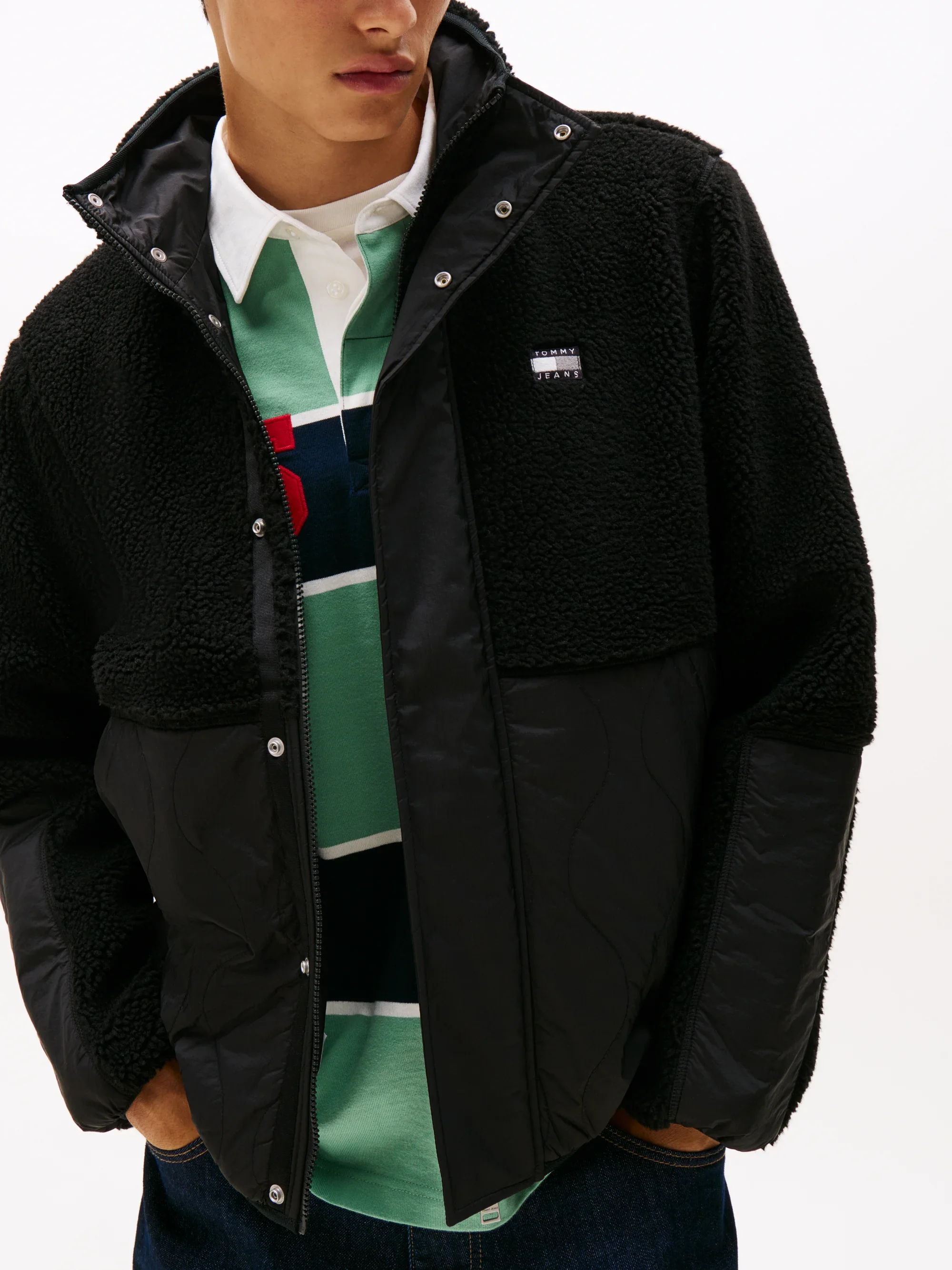 Tommy Jeans Essential Mix Teddy Fleece Jacket - Black - Image 2
