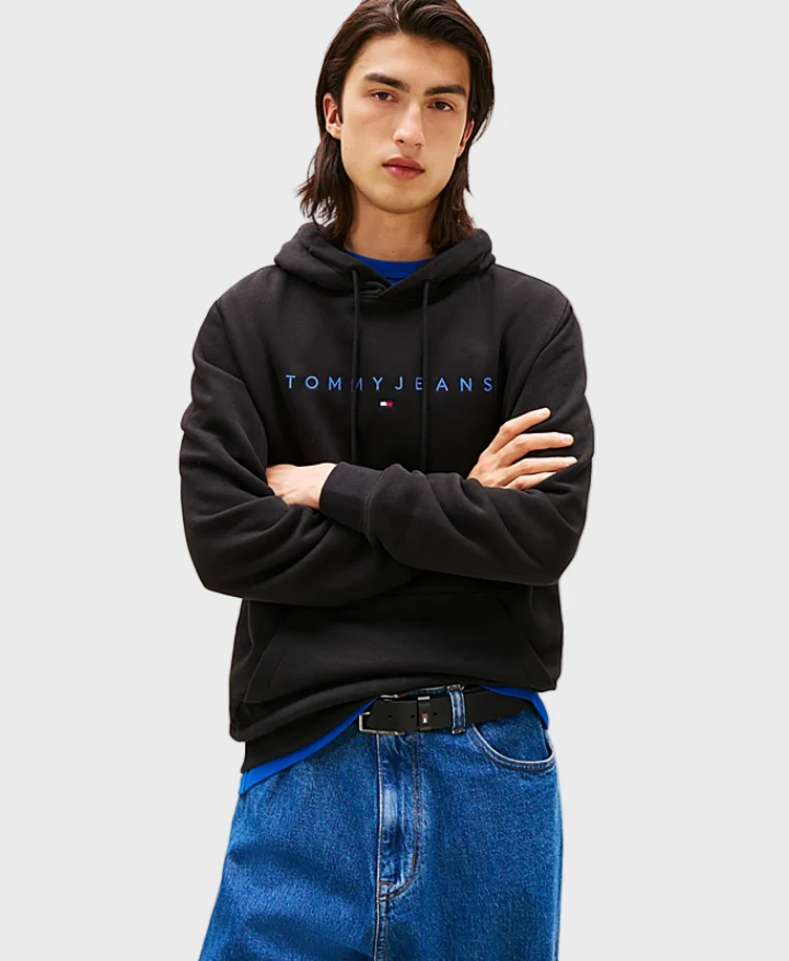 Tommy Jeans Logo Embroidery Kangaroo Pocket Hoody - Black Multi