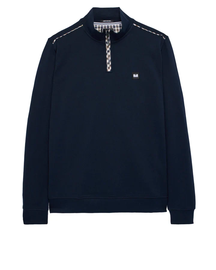 Weekend Offender Matisa Mid Check 1/4 Zip Sweat - Navy Blue - Image 3