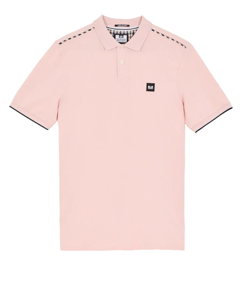 Weekend Offender Sakai Polo Shirt - Pale Blush/Mid House Check - Image 3