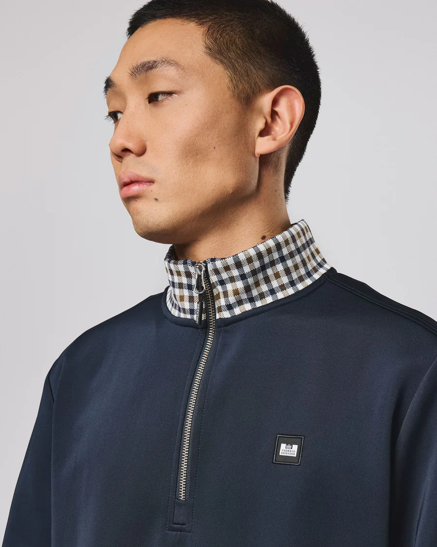 Weekend Offender SW1B07 Henson Jacquard 1/4 Zip - Navy - Image 3
